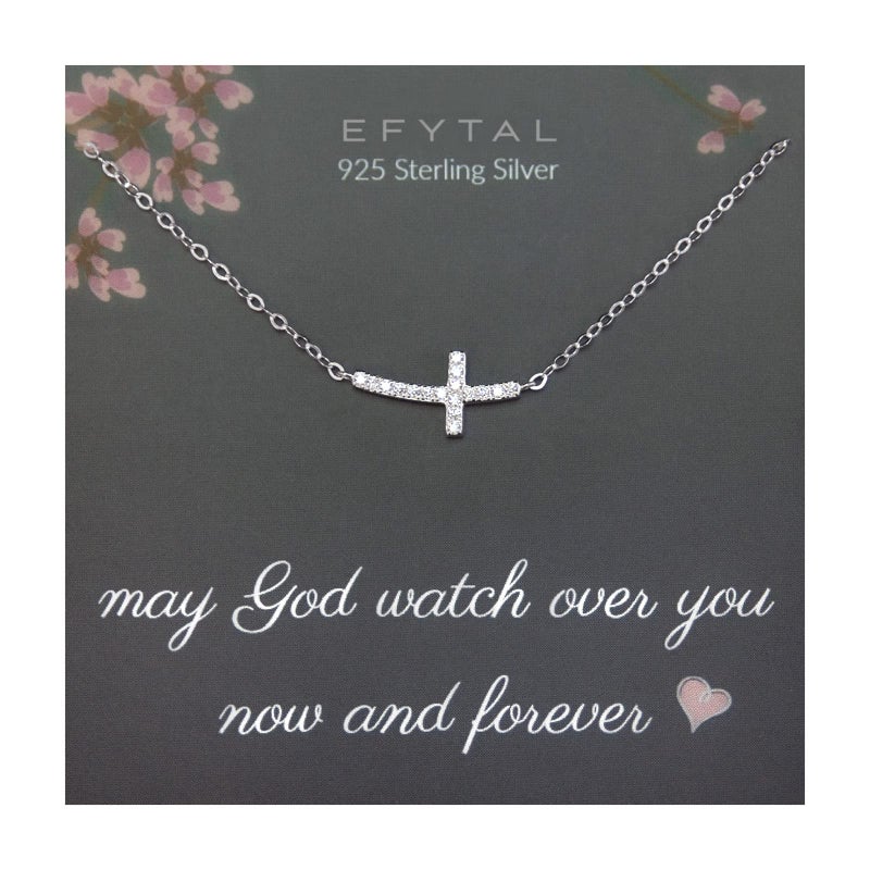 EFYTAL Sideways Cross Necklace for Women, Dainty 925 Sterling Silver Cross Necklaces for Women, Baptism Gifts for Girl, Confirmation Gifts for Teen Girls, First Communion, Christian - Image 1